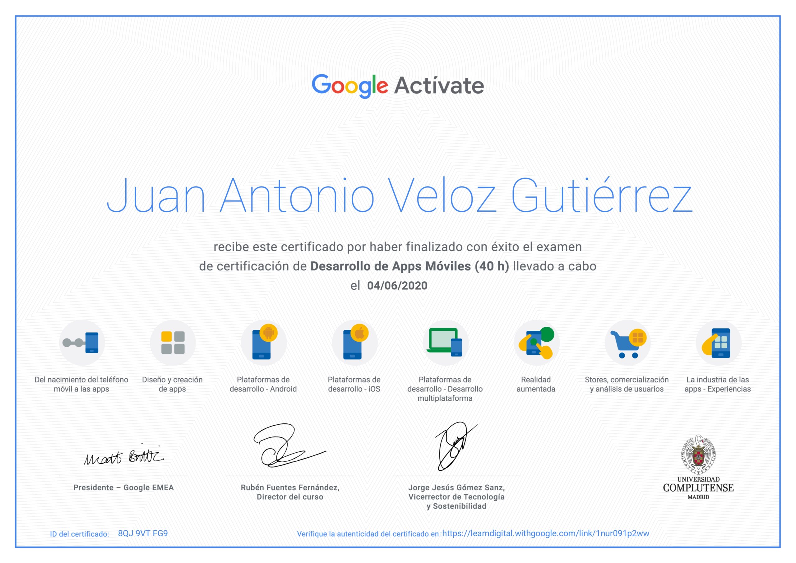 Certificado Desarrollo de apps móviles, Google Actívate